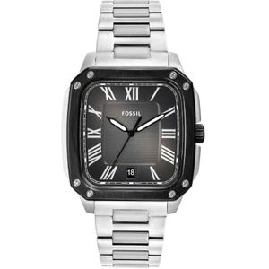 Fossil Crosby klocka för män, kvarts trevisare datumrörelse med armband i rostfritt stål, Silverton och svart, 42 mm, Armband Fossil Crosby klocka för män, kvarts trevisare datumrörelse med armband i rostfritt stål, Silverton och svart, 42 mm, Armband