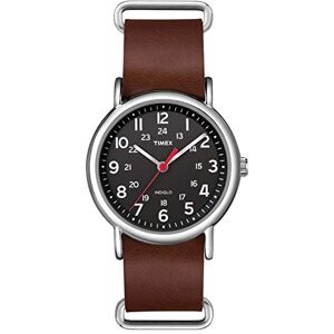 Timex Weekender Klocka på 38 mm, svart urtavla och brun läderrem, kvartsur, TW2R63100 Timex Weekender Klocka på 38 mm, svart urtavla och brun läderrem, kvartsur, TW2R63100