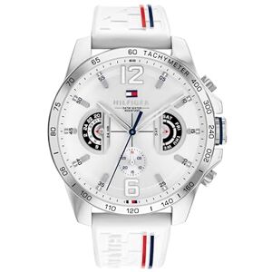 Tommy Hilfiger Herr analog kvartsklocka med silikonrem 1710676, Vitt, Modern Tommy Hilfiger Herr analog kvartsklocka med silikonrem 1710676, Vitt, Modern