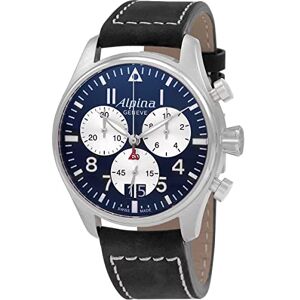 ALPINA Analog kvarts klocka för män med läderarmband AL-372NS4S6, blå, Rem ALPINA Analog kvarts klocka för män med läderarmband AL-372NS4S6, blå, Rem