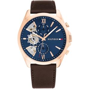 Tommy Hilfiger analog multifunktion kvartsur för män med brunt läderarmband 1710645, BLÅ Tommy Hilfiger analog multifunktion kvartsur för män med brunt läderarmband 1710645, BLÅ