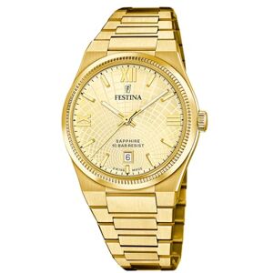 Festina Herrklocka F20057/2 nitad guldfärgat rostfritt stål armband i rostfritt stål, Beige färg, armband Festina Herrklocka F20057/2 nitad guldfärgat rostfritt stål armband i rostfritt stål, Beige färg, armband
