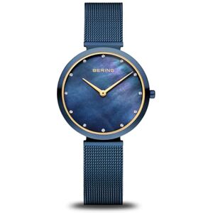 BERING damklocka kvarts rörelse – klassisk kollektion med rostfritt stål och safirglas 18132-399 – vattentät: 3 ATM, blå, Armband BERING damklocka kvarts rörelse – klassisk kollektion med rostfritt stål och safirglas 18132-399 – vattentät: 3 ATM, blå, Armband