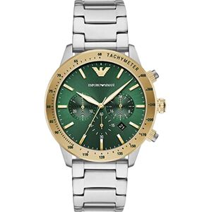 Giorgio Armani Herrklocka, kronografrörelse med 3 urtavlor och 43 mm fodral med armband i rostfritt stål, läder eller silikon, Grön och silver, misura unica, Armband Giorgio Armani Herrklocka, kronografrörelse med 3 urtavlor och 43 mm fodral med armband i rostfritt stål, läder eller silikon, Grön och silver, misura unica, Armband