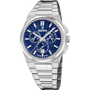 Festina Herrklocka F20059/2 Swiss Made Classics rostfritt stål fodral grått rostfritt stålarmband, Färg: blå Festina Herrklocka F20059/2 Swiss Made Classics rostfritt stål fodral grått rostfritt stålarmband, Färg: blå