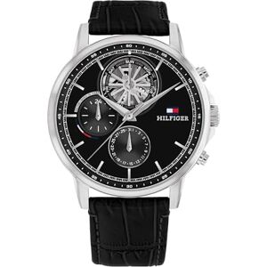 Tommy Hilfiger analog multifunktion kvartsur för män med rostfritt stålarmband rostfritt stål armband, Svart, Läder Tommy Hilfiger analog multifunktion kvartsur för män med rostfritt stålarmband rostfritt stål armband, Svart, Läder