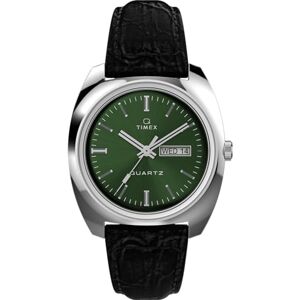 Timex Q 37,5 mm herrklocka Svart snabbfrigörande läderarmband i två delar, grön urtavla, boett i rostfritt stål TW2W44700 Timex Q 37,5 mm herrklocka Svart snabbfrigörande läderarmband i två delar, grön urtavla, boett i rostfritt stål TW2W44700