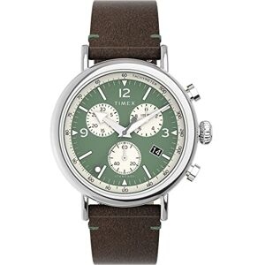 Timex Waterbury Chronograph 41 mm herrklocka Brunt snabbfrigörande läderarmband i två delar, grön urtavla, silverfärgad boett TW2V71000 Timex Waterbury Chronograph 41 mm herrklocka Brunt snabbfrigörande läderarmband i två delar, grön urtavla, silverfärgad boett TW2V71000
