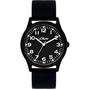 s.Oliver barnklocka – rund – svart – 35 mm – klocka av metall med kvartsurverk på silikonband med stiftspänne – analog armbandsur – 3 atm vattentät – reptålig s.Oliver barnklocka – rund – svart – 35 mm – klocka av metall med kvartsurverk på silikonband med stiftspänne – analog armbandsur – 3 atm vattentät – reptålig