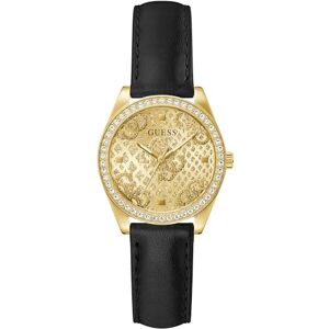 GUESS Damarmbandsur BOA med zirkon, svart läderarmband, mineralglas, guldfärgad urtavla, 3 bar, boettdiameter: 32 mm, GW0989L2 GUESS Damarmbandsur BOA med zirkon, svart läderarmband, mineralglas, guldfärgad urtavla, 3 bar, boettdiameter: 32 mm, GW0989L2
