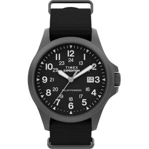 Timex TW2Y31800 Expedition Field Post Solar kvartsur på 41 mm för män – svart miljövänlig tygrem med svart urtavla och safirkristall Timex TW2Y31800 Expedition Field Post Solar kvartsur på 41 mm för män – svart miljövänlig tygrem med svart urtavla och safirkristall
