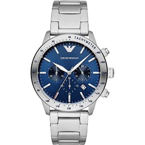 Giorgio Armani Herrklocka, kronografrörelse med 3 urtavlor och 43 mm fodral med armband i rostfritt stål, läder eller silikon, Blå och silver, misura unica, Armband Giorgio Armani Herrklocka, kronografrörelse med 3 urtavlor och 43 mm fodral med armband i rostfritt stål, läder eller silikon, Blå och silver, misura unica, Armband