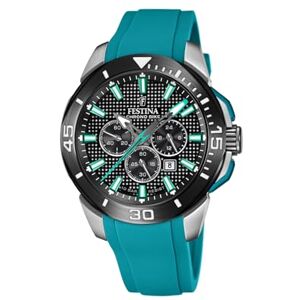 Festina mäns analog kvartsur med silikonarmband F20642/3, Silver-svart-grön, En storlek, Rem Festina mäns analog kvartsur med silikonarmband F20642/3, Silver-svart-grön, En storlek, Rem