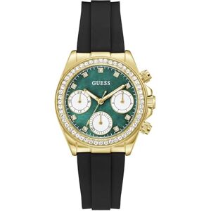 GUESS Victoria, damarmbandsur, kvarts analog, rostfritt stål, 36 mm, silikonarmband, svart, 5 bar, urtavlans färg: grön, datumvisning, GW1038L2 GUESS Victoria, damarmbandsur, kvarts analog, rostfritt stål, 36 mm, silikonarmband, svart, 5 bar, urtavlans färg: grön, datumvisning, GW1038L2