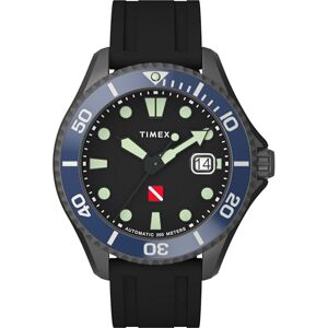 Timex Deep Water Automatic 44 mm herrklocka Svart syntetiskt snabbfrigörande gummiarmband, svart urtavla, metallgrå boett TW2W21100 Timex Deep Water Automatic 44 mm herrklocka Svart syntetiskt snabbfrigörande gummiarmband, svart urtavla, metallgrå boett TW2W21100