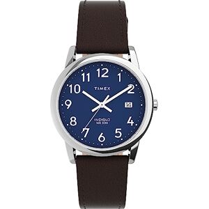 Timex Easy Reader Silverfärgad boett för män, med en brun hållbar rem och blå urtavla, TW2V75200 Timex Easy Reader Silverfärgad boett för män, med en brun hållbar rem och blå urtavla, TW2V75200