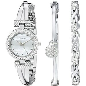 Anne Klein set med förstklassig kristallaccentuerad klocka och armband, Silver Anne Klein set med förstklassig kristallaccentuerad klocka och armband, Silver