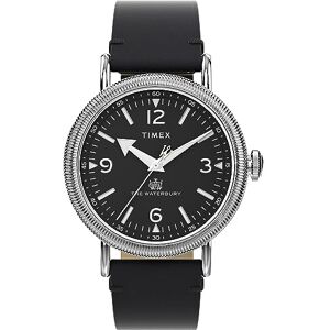 Timex Waterbury 40 mm herrklocka Svart tvådelat läderarmband med snabbfrigörande rem, svart urtavla, silverfärgad boett TW2W20200 Timex Waterbury 40 mm herrklocka Svart tvådelat läderarmband med snabbfrigörande rem, svart urtavla, silverfärgad boett TW2W20200
