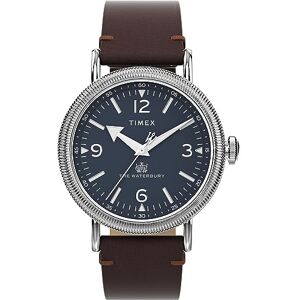 Timex Waterbury 40 mm herrklocka Brunt snabbfrigörande läderarmband i två delar, blå urtavla, silverfärgad boett TW2W20400 Timex Waterbury 40 mm herrklocka Brunt snabbfrigörande läderarmband i två delar, blå urtavla, silverfärgad boett TW2W20400