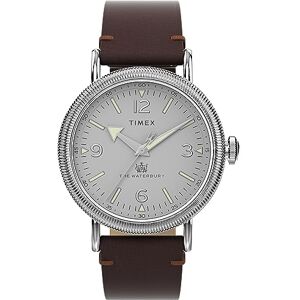 Timex Waterbury 40 mm herrklocka Brunt tvådelat snabbfrigörande armband, silverfärgad urtavla, silverfärgad boett TW2W20300 Timex Waterbury 40 mm herrklocka Brunt tvådelat snabbfrigörande armband, silverfärgad urtavla, silverfärgad boett TW2W20300