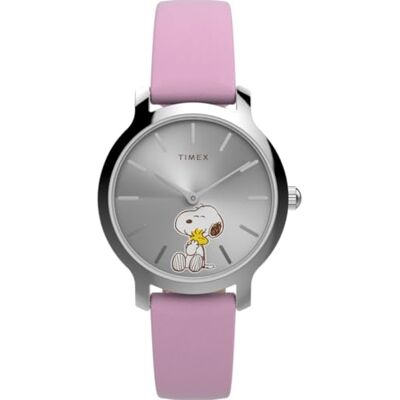 Timex TW2Y26000 Snobben kvartsur på 31 mm för kvinnor – rosa läderrem med silverfärgad urtavla Timex TW2Y26000 Snobben kvartsur på 31 mm för kvinnor – rosa läderrem med silverfärgad urtavla