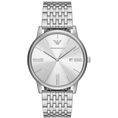 Giorgio Armani herrklocka, kvartsurverk och 42 mm boettstorlek med armband i rostfritt stål, läder eller silikon,Silverton och vit,42MM Giorgio Armani herrklocka, kvartsurverk och 42 mm boettstorlek med armband i rostfritt stål, läder eller silikon,Silverton och vit,42MM