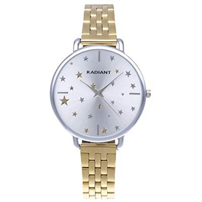Radiant Analog klocka för kvinnor från Saint Laurent Collection. Silver och guld Bicolor klocka med armband och vit urtavla med strass och stjärnor. 3ATM. 38mm. Referens RA544202., Guld, armband Radiant Analog klocka för kvinnor från Saint Laurent Collection. Silver och guld Bicolor klocka med armband och vit urtavla med strass och stjärnor. 3ATM. 38mm. Referens RA544202., Guld, armband