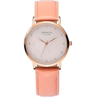 Orphelia mode dam analog klocka blomblad med läderarmband bälte ROSA Orphelia mode dam analog klocka blomblad med läderarmband bälte ROSA