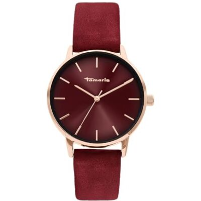 Tamaris damklocka med Lederband – Runde schlichte armbandsur för dam 36 mm armbandsur Roséguld och Lederband Burgundy Tamaris damklocka med Lederband – Runde schlichte armbandsur för dam 36 mm armbandsur Roséguld och Lederband Burgundy