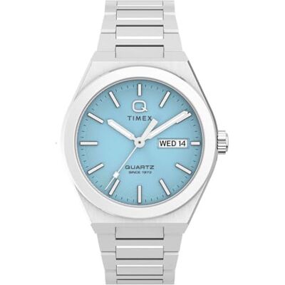 Timex TW2Y35200 Q Continental Day and Date Kvartsur på 39 mm för män rostfritt stålarmband med blå urtavla Timex TW2Y35200 Q Continental Day and Date Kvartsur på 39 mm för män rostfritt stålarmband med blå urtavla