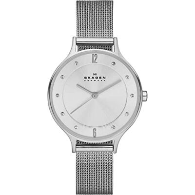 Skagen Freja Lille Damklocka, kvartsurverk med två visare och armband i rostfritt stål eller läder Skagen Freja Lille Damklocka, kvartsurverk med två visare och armband i rostfritt stål eller läder