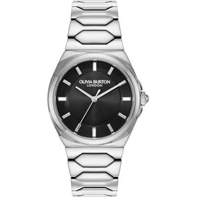 Olivia Burton trehandars kvartsurverk klocka för kvinnor lyster samling med silver rostfritt stålarmband 24000200 Olivia Burton trehandars kvartsurverk klocka för kvinnor lyster samling med silver rostfritt stålarmband 24000200