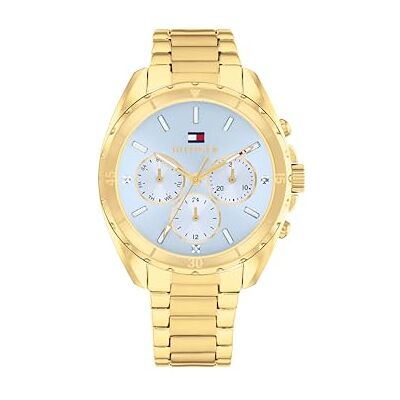 Tommy Hilfiger Kvinnors analoga multifunktion kvartsklocka med rostfritt stålarmband, Ljusblå, armband Tommy Hilfiger Kvinnors analoga multifunktion kvartsklocka med rostfritt stålarmband, Ljusblå, armband