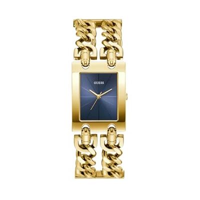 GUESS Damarmbandsur MOD tung metall, guldfärgat rostfritt stål armband, mineralglas, mörkblå urtavla, 3 bar, boettdiameter: 29 mm, GW0740L3 GUESS Damarmbandsur MOD tung metall, guldfärgat rostfritt stål armband, mineralglas, mörkblå urtavla, 3 bar, boettdiameter: 29 mm, GW0740L3
