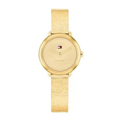 Tommy Hilfiger två-visare-kvartsurverk klocka för kvinnor med guldfärgad rostfritt stål mesh länkarmband, Guld, Armband Tommy Hilfiger två-visare-kvartsurverk klocka för kvinnor med guldfärgad rostfritt stål mesh länkarmband, Guld, Armband