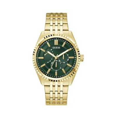 GUESS Camden GW1051G2 herrklocka 44 mm rostfritt stål – kvarts analog klocka rostfritt stål rem guld, modeklocka herrklocka grön med datum lysande händer, 5 bar GUESS Camden GW1051G2 herrklocka 44 mm rostfritt stål – kvarts analog klocka rostfritt stål rem guld, modeklocka herrklocka grön med datum lysande händer, 5 bar