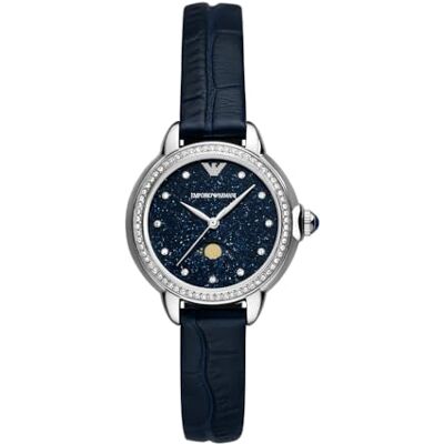 Giorgio Armani klocka för kvinnor, kvartsrörelse och 36 mm fodralstorlek med rostfritt stål, läder eller silikonrem, Rökig svart, 32MM, Klassisk Giorgio Armani klocka för kvinnor, kvartsrörelse och 36 mm fodralstorlek med rostfritt stål, läder eller silikonrem, Rökig svart, 32MM, Klassisk