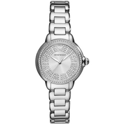 Giorgio Armani klocka för kvinnor, 32 mm silverfärgad kvarts trehandsrörelse och armband i rostfritt stål Giorgio Armani klocka för kvinnor, 32 mm silverfärgad kvarts trehandsrörelse och armband i rostfritt stål