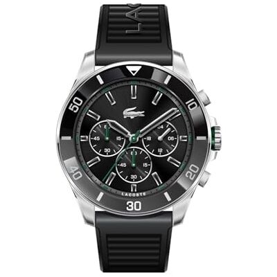 Lacoste män analog kvartsklocka med silikonrem, Svart/Svart, armband Lacoste män analog kvartsklocka med silikonrem, Svart/Svart, armband
