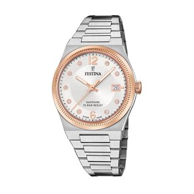 Festina Swiss Made damer roséguld PVD-pläterad klocka med stålarmband F20037/1 Festina Swiss Made damer roséguld PVD-pläterad klocka med stålarmband F20037/1