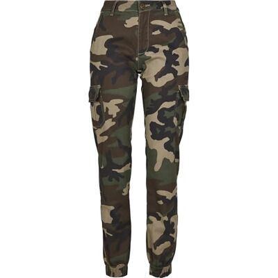 Urban Classics Dambyxor, dam, hög midja, camo, cargobyxor, dam, cargobyxor i kamouflageutseende, finns i många färgvarianter, Flerfärgad (Woodcamo 00841), S Urban Classics Dambyxor, dam, hög midja, camo, cargobyxor, dam, cargobyxor i kamouflageutseende, finns i många färgvarianter, Flerfärgad (Woodcamo 00841), S