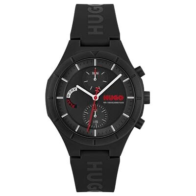 HUGO analog multifunktionell kvartsklocka för män #LIT multikollektion med svart eller vitt silikonarmband, Svart, armband HUGO analog multifunktionell kvartsklocka för män #LIT multikollektion med svart eller vitt silikonarmband, Svart, armband