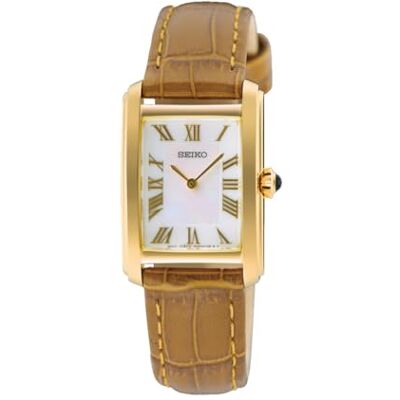 Seiko klassisk brun damklocka med läderrem, 5 bar vattenresistens, fodral diameter: 22 mm, SWR100P1 Seiko klassisk brun damklocka med läderrem, 5 bar vattenresistens, fodral diameter: 22 mm, SWR100P1