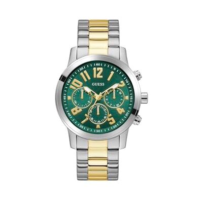 GUESS Parker, herrarmbandsur, kvarts analog, rostfritt stål, 44 mm, armband i rostfritt stål, silver/guld, 5 bar, urtavlans färg: grön, datumvisning, GW1006G4 GUESS Parker, herrarmbandsur, kvarts analog, rostfritt stål, 44 mm, armband i rostfritt stål, silver/guld, 5 bar, urtavlans färg: grön, datumvisning, GW1006G4