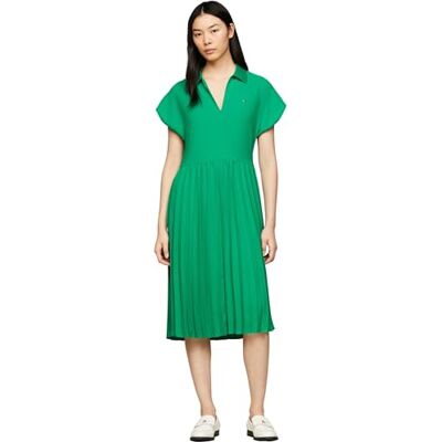 Tommy Hilfiger Dam Fluid Pleated SS MIDI pikéklänning Olympic Green 38, Olympisk grön, 64 SE Tommy Hilfiger Dam Fluid Pleated SS MIDI pikéklänning Olympic Green 38, Olympisk grön, 64 SE