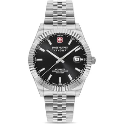 Swiss Military Hanowa män analog schweizisk automatisk rörelse klocka med rostfritt stål armband SMWGL0002101, Silver-svart, En storlek, Armband Swiss Military Hanowa män analog schweizisk automatisk rörelse klocka med rostfritt stål armband SMWGL0002101, Silver-svart, En storlek, Armband