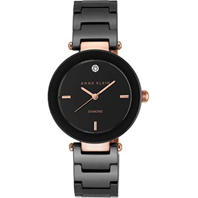 Anne Klein armbandsur för kvinnor med äkta diamanturtavla och keramiskt armbandsur, Svart Anne Klein armbandsur för kvinnor med äkta diamanturtavla och keramiskt armbandsur, Svart