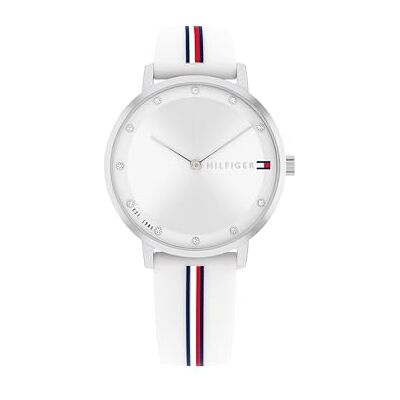 Tommy Hilfiger Kvinnors analoga kvartsur med silikonrem 1782735, silvervit, rem, Silvervit, Rem Tommy Hilfiger Kvinnors analoga kvartsur med silikonrem 1782735, silvervit, rem, Silvervit, Rem