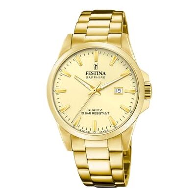 Festina Swiss Made Mens guld PVD-pläterad stålklocka med armband F20044/4 Festina Swiss Made Mens guld PVD-pläterad stålklocka med armband F20044/4