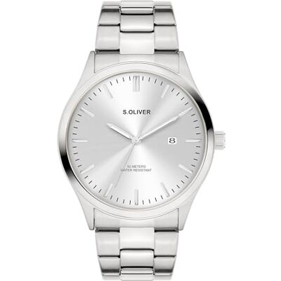 s.Oliver Oliver Herrklocka – rund – silver – 42 mm – klocka av metall med kvartsrörelse på rostfritt stålband med vikspänne – analog armbandsur – 5 ATM vattentät – reptålig s.Oliver Oliver Herrklocka – rund – silver – 42 mm – klocka av metall med kvartsrörelse på rostfritt stålband med vikspänne – analog armbandsur – 5 ATM vattentät – reptålig